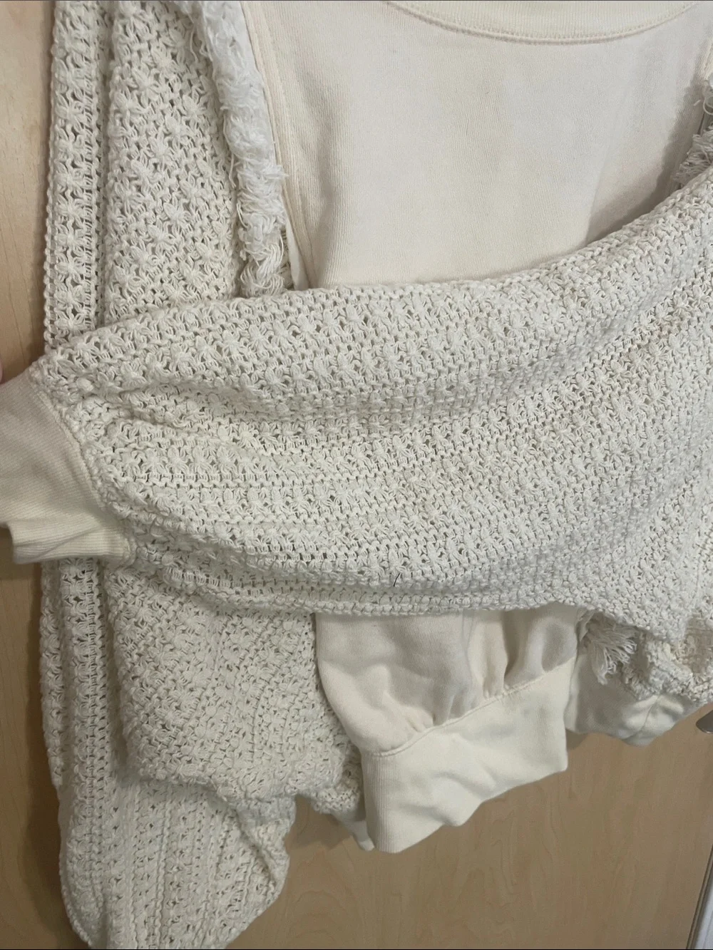 Free People Boho Cream Knit Top with Textured Oversized Dolman Sleeves L - Picture 10 of 12